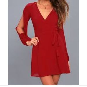 Told You So Wine Red Long Sleeve Wrap Dress